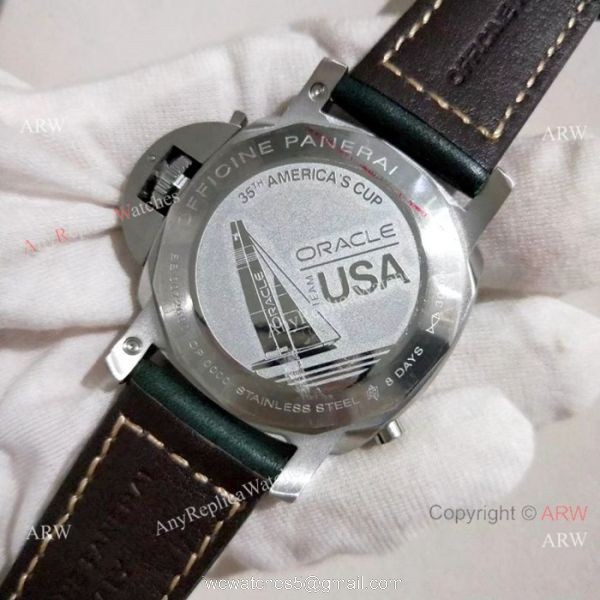 Replica Panerai Luminor Green Dial Green Leather Strap Watch Men 2