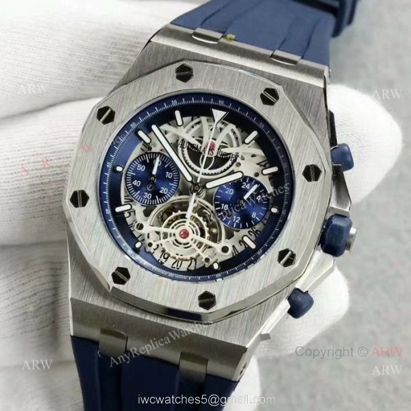 Fake Audemars Piguet Royal Oak Offshore SS Blue Watches with Super Luminous 2