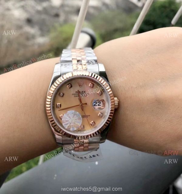Replica Diamond Rolex Datejust White MOP Dial Rose Gold Jubilee Watches 36mm 2