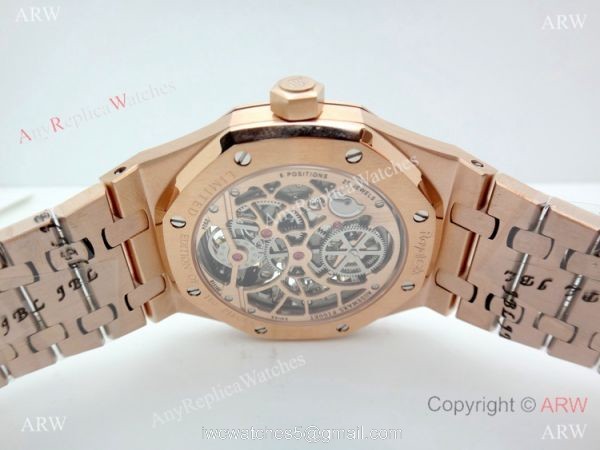 Swiss Grade Copy Audemars Piguet Royal Oak Extra-thin Openworked Rose Gold Watch 2