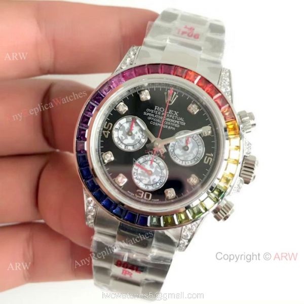 EX Factory Swiss Rolex Rainbow Daytona Replica Watch SS Black Face 2