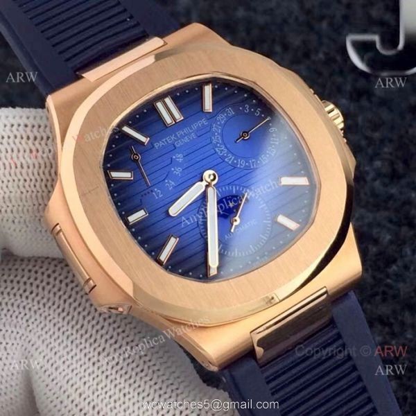 New Copy Patek Philippe Nautilus Power Reserve Rose Gold White Watches 2