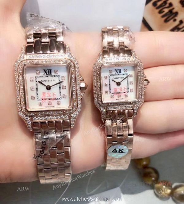 Panthere De Cartier Replica Watches Rose Gold Dark Red Dial 2
