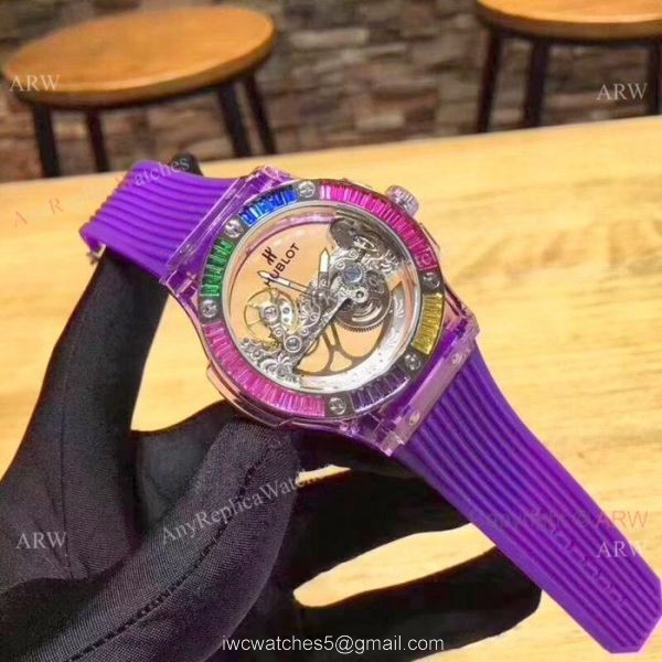 2019 Hublot Unico Sapphire Replica Watch Transparent Case Rainbow Bezel 2