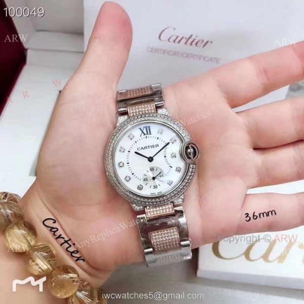 Fake Cartier Ballon Bleu Ice Out Watches 33mm Stainless steel Roman Dial 2