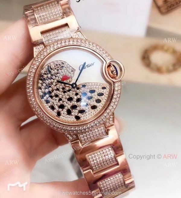 Cartier Ballon Bleu Ice Out Watches Two Tone Leopard Dial 2