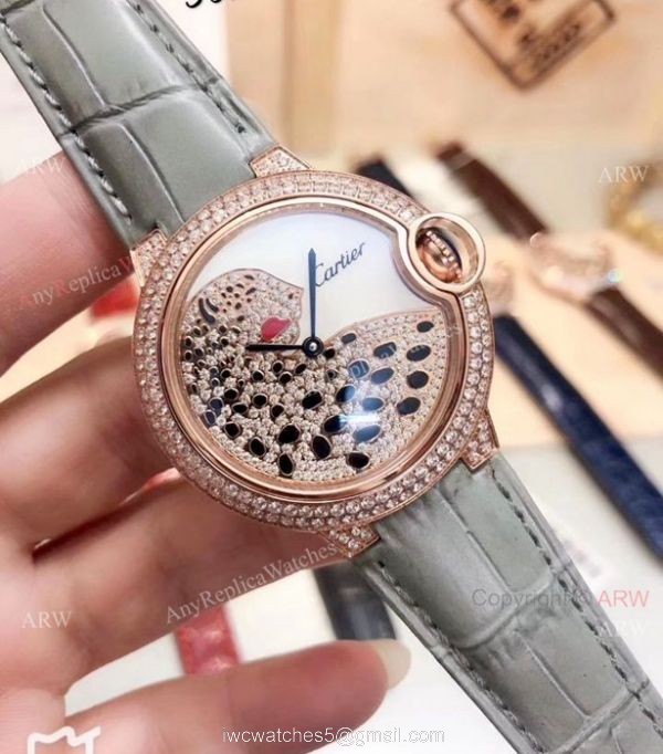 Ballon Bleu Cartier Quartz Watches Diamond Leopard Brown Bracelet 2