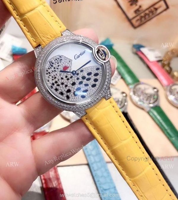 Ballon Bleu de Cartier Replica Watches SS Diamond Leopard Face 2