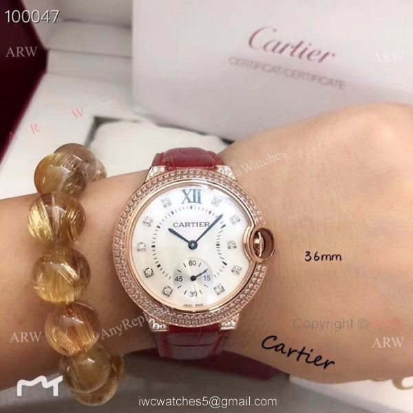 Cartier ballon bleu Diamond Watches Rose Gold White MOP Face 2