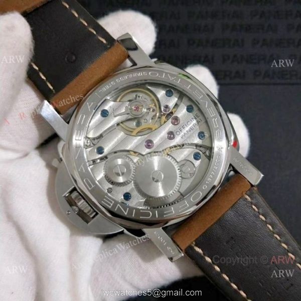 New Copy Panerai LUMINOR MARINA SS Brown Leather Strap Watch PAM422 2