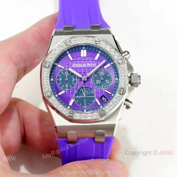 Fake Audemars Piguet Royal Oak offshore Diamond Bezel Red Dial Watches Women 2