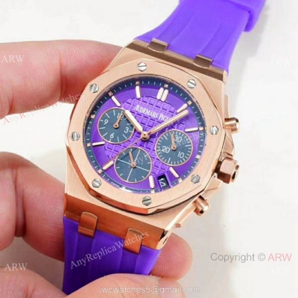 New Audemars Piguet Royal Oak Offshore Ladies Watch Rose Gold Purple Strap 2