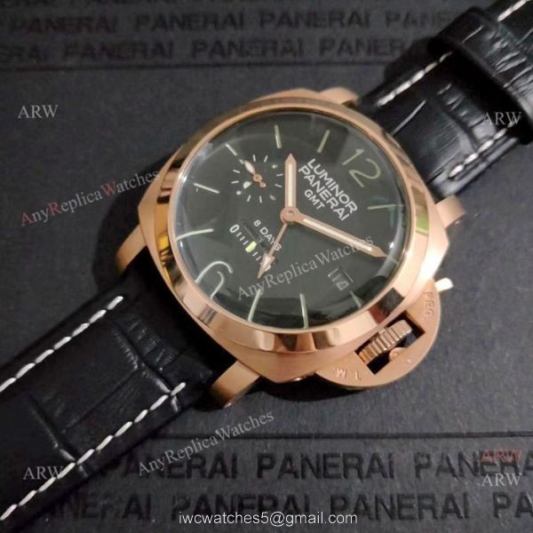 New Replica Panerai Luminor GMT power reserve Watch Rose Gold Green Markers 2