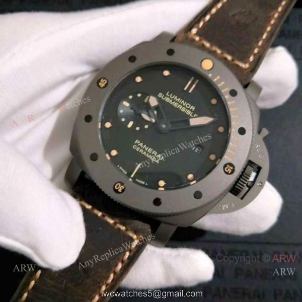 New Copy Panerai luminor submersible Brown Leather Bracelet Chocolate Case 2