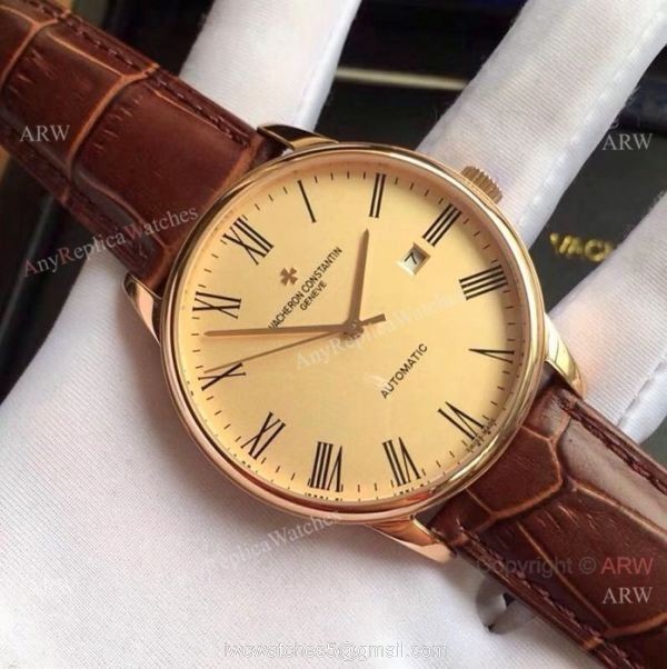 Best Vacheron Constantin Geneve Fake Watch Rose Gold Roman Dial 2