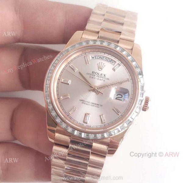 New Upgraded Rolex Day-Date II 2836 Watch Rose Gold Diamond Bezel 2