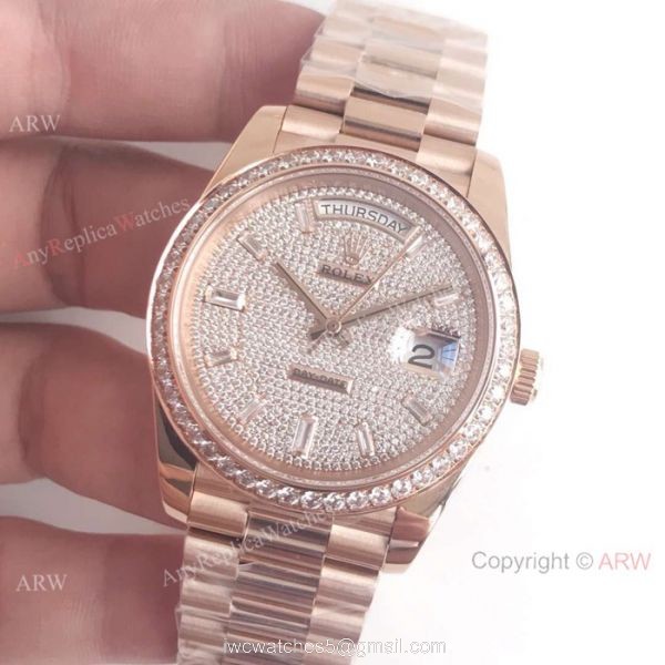 Swiss Replica Rolex Day Date II Ice Out Watch Rose Gold 41mm 2