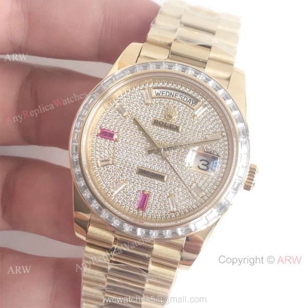 Swiss 2836 Rolex Presidential Diamond Bezel Replica Watch Day Date II Ice Out 2