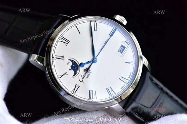 Swiss Replica Glashutte Senator Panorama Date Moon Phase Watch SS White Dial 2