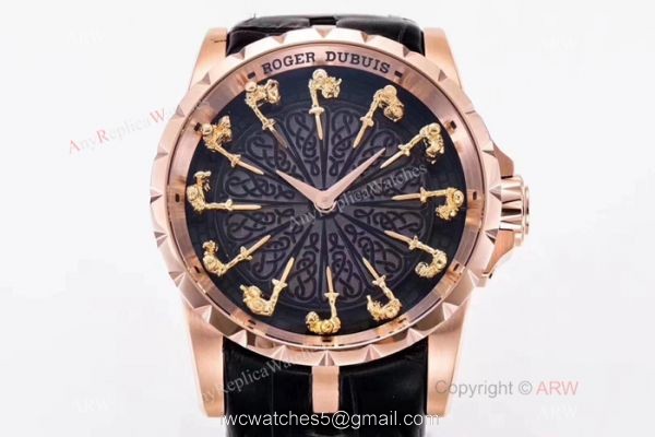 New Replica Roger Dubuis Excalibur Knights Of The Round Table II watch Rose Gold Black Dial 2