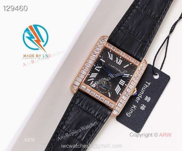 Swiss ETA2824 Cartier Tank Moon phase copy Watches Rose Gold Diamond Bezel 2