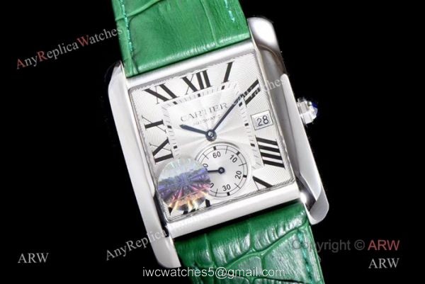 Swiss Grade Cartier Tank 1904MC Mens Watches SS Green Strap 2