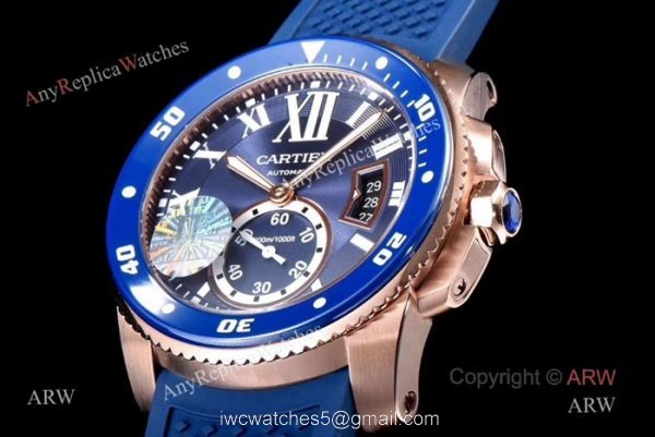 Swiss Replica Cartier Calibre De Cartier Diver Watch Rose Gold Blue 2