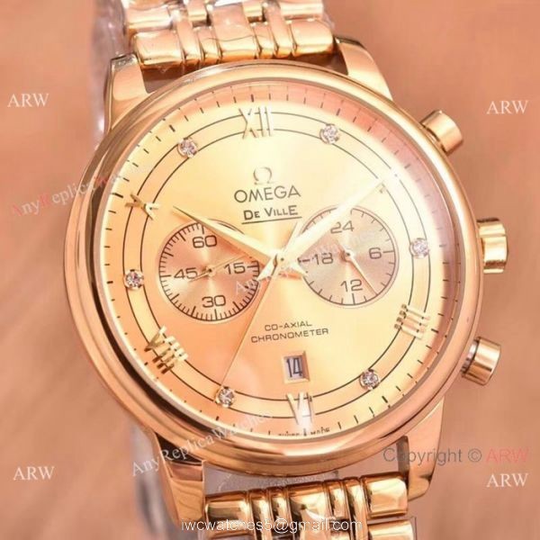 Best Quality Omega De Ville Fake Watches Yellow Gold Chronograph 2