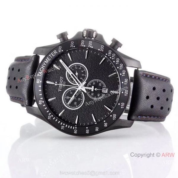 Best Quality Tissot Chronograph Watches Green Bezel Black Leather Strap 2