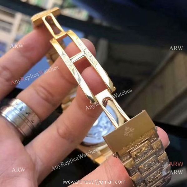 Patek Philippe Nautilus Replica Watches Yellow Gold Blue Dial 2