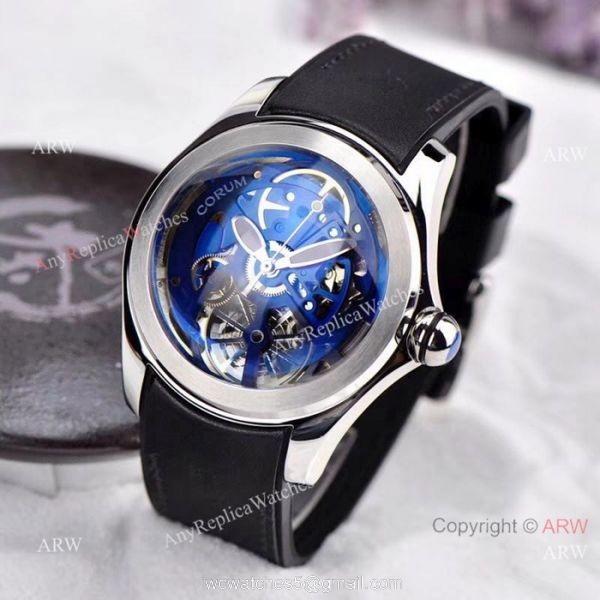 Best Replica CORUM Bubble Skeleton Watch SS Black Rubber Strap 2