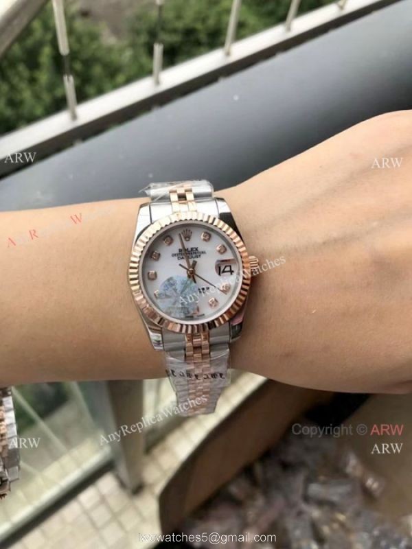Rolex Datejust 31mm Copy watches 2-Tone Rose Gold Green Micro Face 2