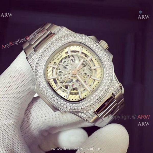 Copy Patek Philippe Nautilus Ice Out Watch Stainless Steel White Hollow 2