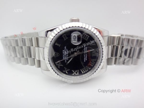 Copy Rolex Datejust Black Face Stainless Steel President Band 2