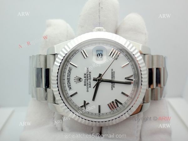 Stainless Steel White Dial DayDate II Rolex Presidential 41mm Replica Watch EWF Swiss 3255 2