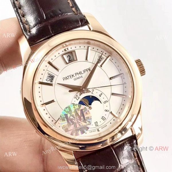 (KM)Swiss Patek Philippe Moonphase Replica Watch Rose Gold Annual Calendar Face 2