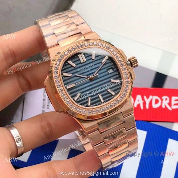 Swiss Replica Patek Philippe Nautilus 5711 Rose Gold Blue Watches 2