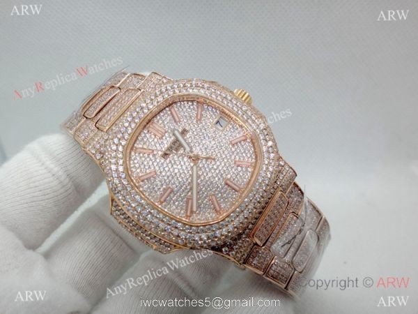 Highest Quality Patek Philippe 5719 Nautilus Jumbo Watch Rose Gold Full Diamond 2