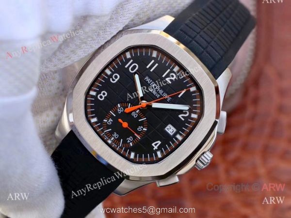 Swiss Replica Patek Philippe 5968A Aquanaut Watch SS Black Chronograph Dial 2