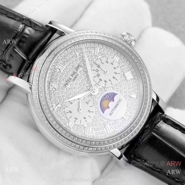 Fake Patek Philippe Complications SS Diamond dial Watch Swiss 9100 2