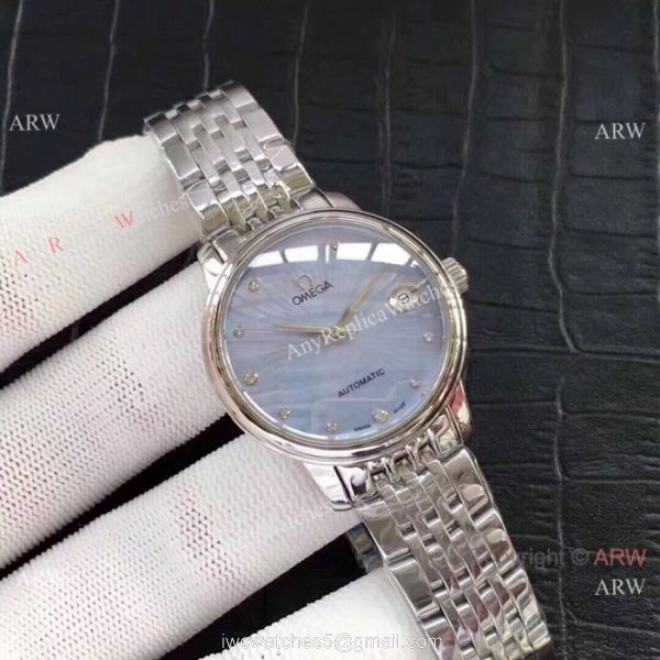 Replica Omega Women Watches Stainless Steel White Mother of Pearl Dial 2