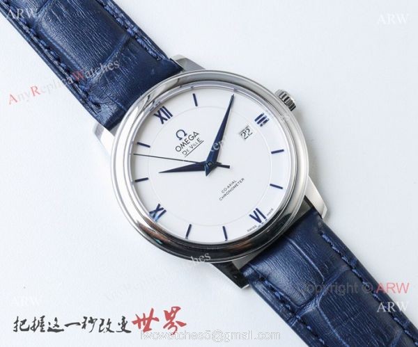 Highest Quality Copy Omega De Ville Swiss 2824 Watch SS Blue Dial 2