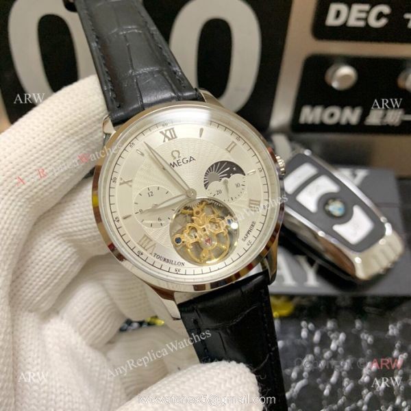 New Replica Omega Complications Moon Phase SS Black Dial Watches 42mm 2