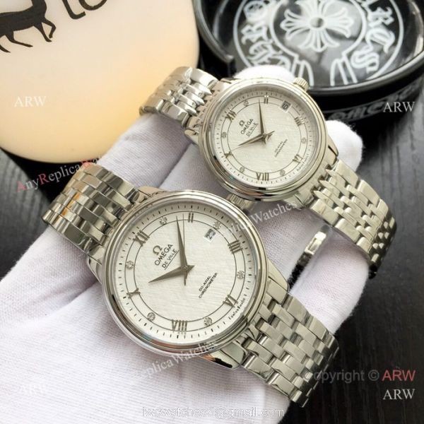 Fake DeVille Prestige Omega Couple Watch Stainless Steel Black Dial 2