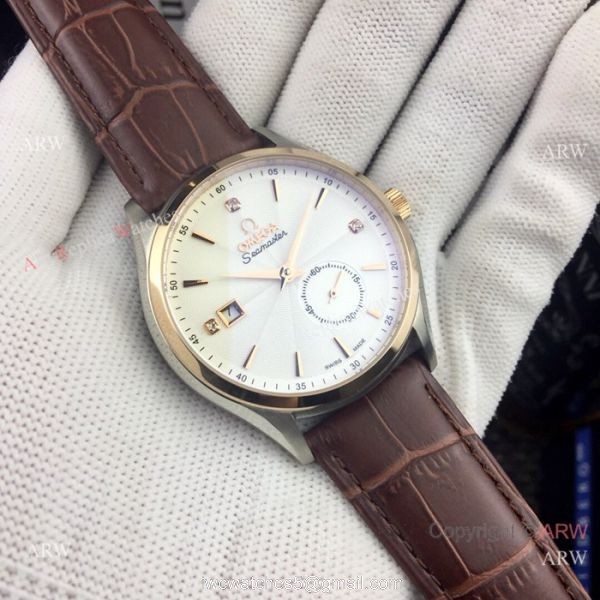 New Omega seamaster 41mm watches Gold Bezel Brown Leather Band 2