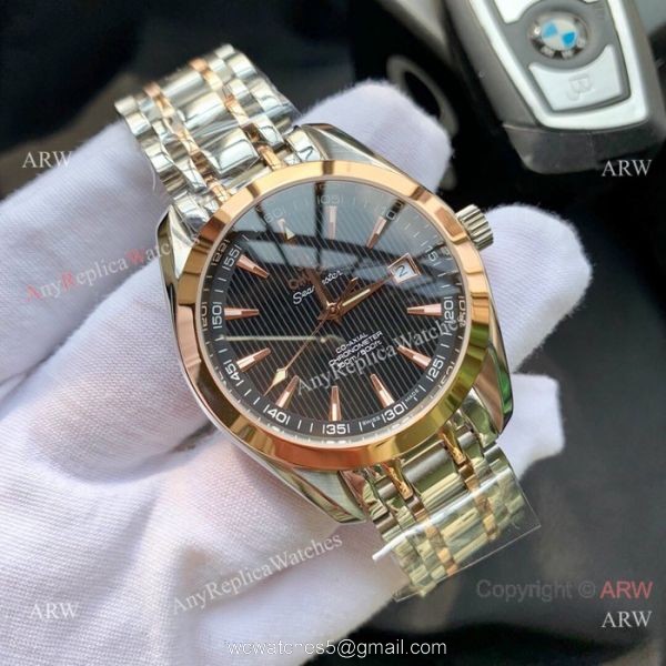 Omega Seamaster Aqua Terra Two Tone Gray Face Watches 42mm AAA Copy 2