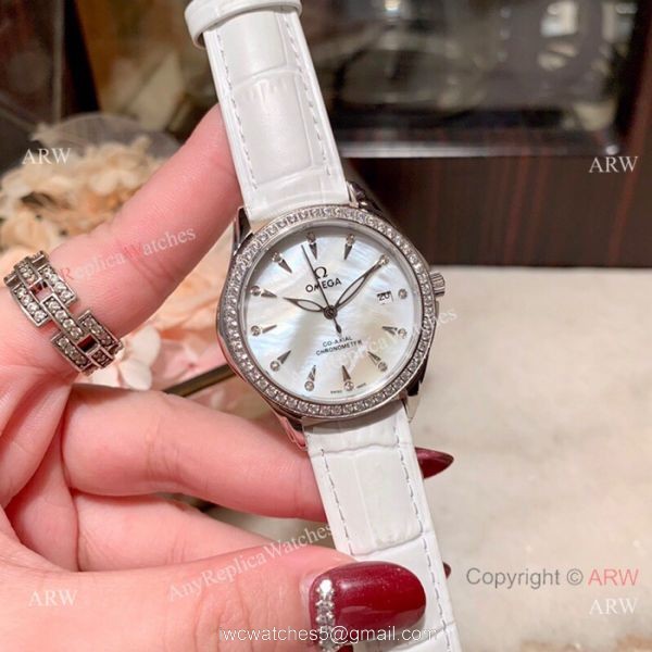 Copy Omega DeVille Co-Axial Cscapement Ladies 34mm watch Diamond bezel 2