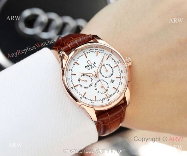 Copy Omega De Ville Complications Men Watches White Dial Black Band 2