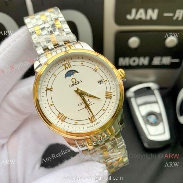 New Copy Omega De Ville Moon Phase 40mm Watches Stainless Steel Black Face 2