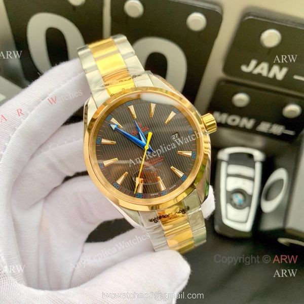 Omega Seamaster AQUA TERRA 8215 Two Tone Watch Swiss Copy 2